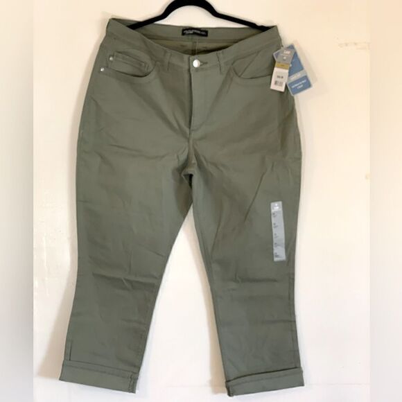 Lee Platinum Cropped Pants Palm Leaf Green Stretch Sz 14 NWT Gorgeous - Picture 1 of 6